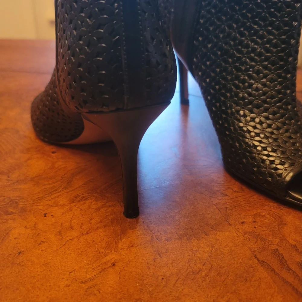 Nine West Glyn Genuine Black Leather Open Peep Toe Sandal Heels Shoes Boots 8